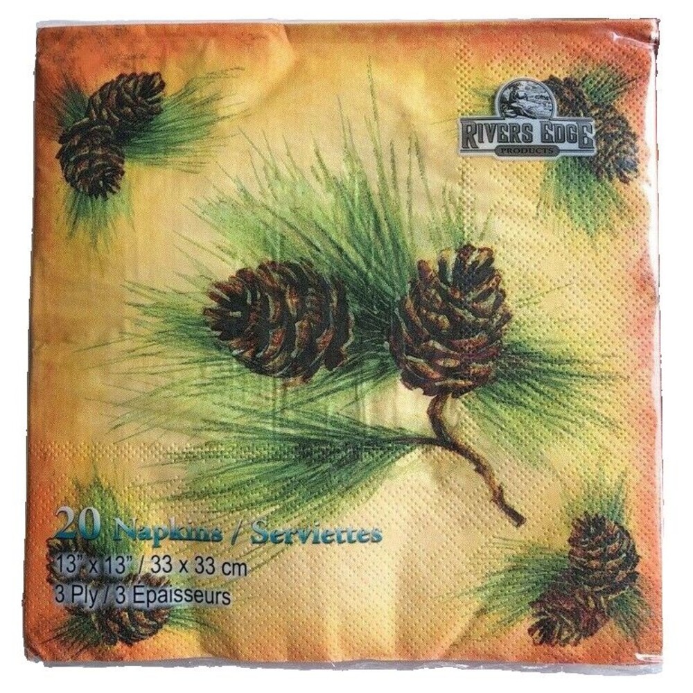 River's Edge Paper Napkins Rustic Pinecone Lunch Dinner Decoupage 2 pack 20 cut